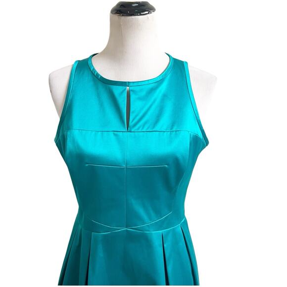 Karen Millen Satin Skater Dress Size 10 Fit & Flare Teal Blue Party Cocktail - Picture 5 of 10